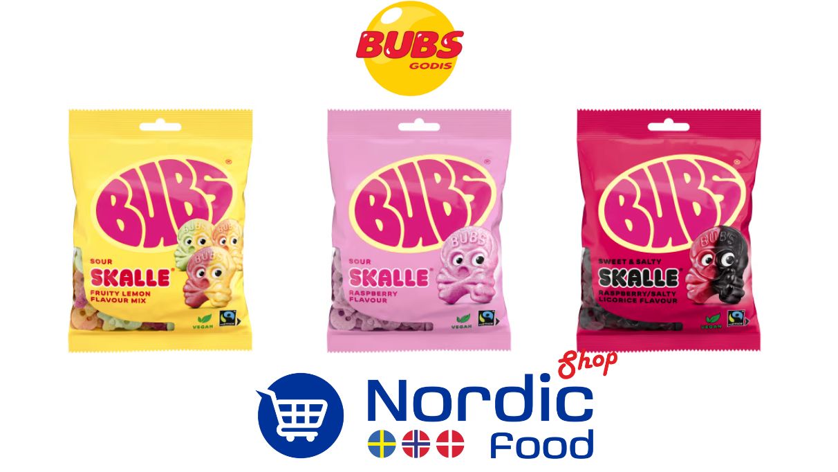 Flera sorters godis från Bubs hittar du hos Nordicfood.shop!