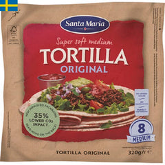 Santa Maria Tortilla Medium - Ett självklart tillbehör till mexikanska maten eller till taco. Gjord på vete och i förpackningen är det 8 st tortilla. Leverans till din dörr i Spanien och Portugal inom 24 till 72 timmar.