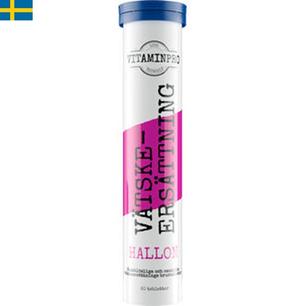 Vitaminpro Hallon Vätskeersättning, brustablett som blandas med vatten. Snabb leverans till din dörr i hela Spanien och Portugal på 24-72 timmar.