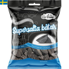 Aroma Båtar Supersalta, Godis av laktris i form av supersalta båtar. Snabb leverans till din dörr i hela Spanien och Portugal på 24-72 timmar.