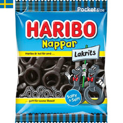 Haribo Lakrits Nappar - Fantastiska nappar från Haribo med lakrits smak. Leverans till din dörr i Spanien och Portugal på 24 till 72 timmar.