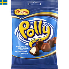 Cloetta Original Polly Polly Original från Cloetta är härligt sega skumtoppar dragerade med en ljuvlig chokladsmak. Snabb leverans till dörr i Spanien och Portugal.