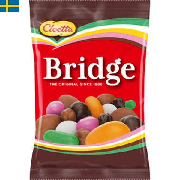 Cloetta Bridge Original Påse 180g är en svensk klassisk godispåse med nio olika godissorter.