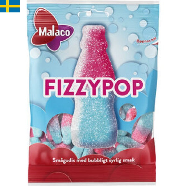 Malaco Fizzypop 80g Malaco Fizzypop är mjuka i konsistensen och har en god syrlig smak av bubbelgum. Leverans till din dörr i Spanien och Portugal på 24 till 72 timmar.