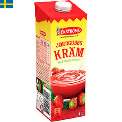 Ekströms Jordgubbskräm 1l är klassisk kräm med jordgubbssmak för både stora och små.