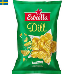 Estrella Dillchips är en populär chips sort. Den goda smaken av dill och de krispiga chipsen gör det här till en självklarhet till fredagsmyset. Leverans till din dörr i Spanien och Portugal på 24 till 72 timmar.