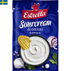 Estrella Dippmix Sourcream & Onion - En smakrik dippmix från Estrella som passar utmärkt till både Chips och grönsaker. Går även bra som dipp till grillat. Leverans till din dörr i Spanien och Portugal på 24 till 72 timmar.