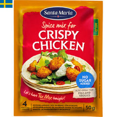 Santa Maria Crispy Chicken Spicemix 50g ger kycklingen en krispig yta med smak av mild taco. Leverans till din dörr i Spanien och Portugal.