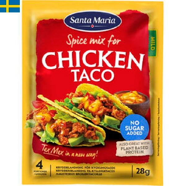 Santa Maria Chicken Taco Spicemix är en taco krydda som är för kyckling. Den innehåller oregano, mild chili, vitlök och spiskummin.