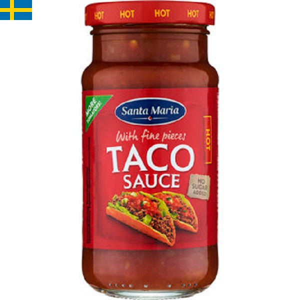 Santa Maria Taco Sauce Hot, passar den som vill ha en lite hetare tacosås. Leverans till din dörr i Spanien och Portugal på 24 till 72 timmar