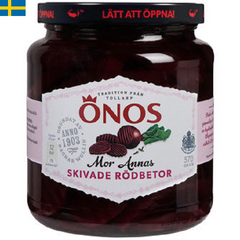 Önos Rödbetor är ett måste till pytt i pannan. Mor Annas Rödbetor är inlagda rödbetor i en lag med smak av kryddnejlika.