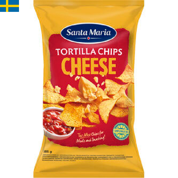 Santa Maria Tortilla Chips Cheese - Spröda och krispiga chips som är gjorda på majs och gör sig gott till taco och olika dipper.