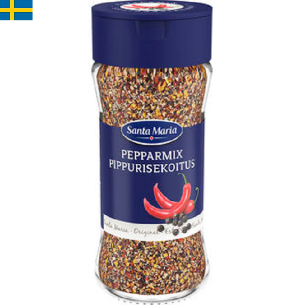 Santa Maria pepparmix är en blandning av bland annat peppar, senapsfrö, salt, koriander.