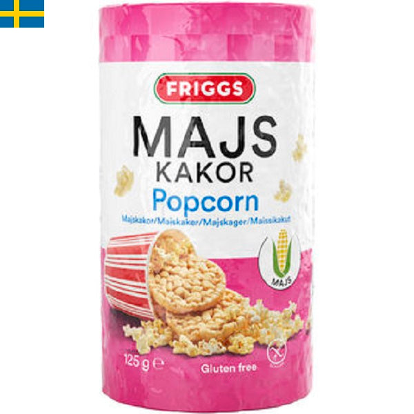 Friggs Majskakor Popcorn är krispiga och goda med en mild smak utav popcorn. Leverans till din dörr i Spanien och Portugal på 24 till 72 timmar.