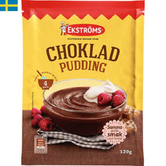 Ekströms Chokladpudding 120g är chokladpuddingspulver och ger fyra portioner.