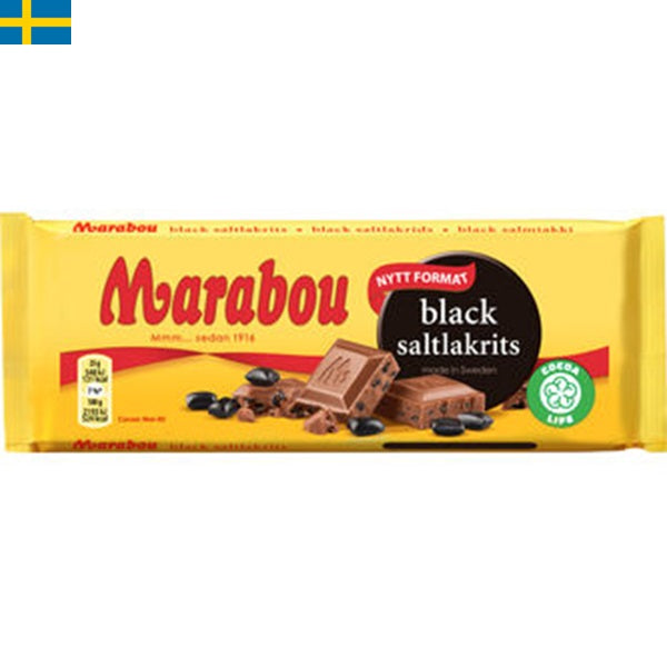 Marabou Black Saltlakrits, en klassisk marabou chokladkaka med bitar av saltlakrits. Snabb leverans till din dörr i hela Spanien och Portugal.