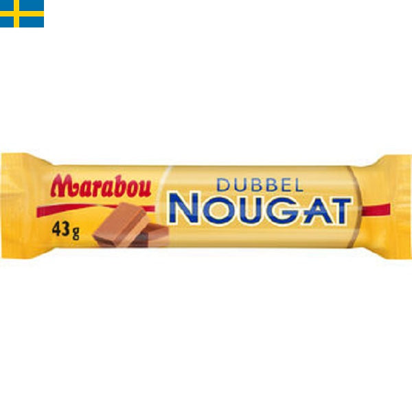 Marabou Dubbel Nougat är gjord på ett lager, ljus mandelnougat och ett lager mörk hasselnötsnougat. Tillsammans blir det en härlig nougat bar som smälter i munnen.