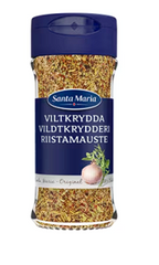 Santa Maria Viltkrydda är en mix av bland annat salt, svartpeppar, lök, enbär och örter.