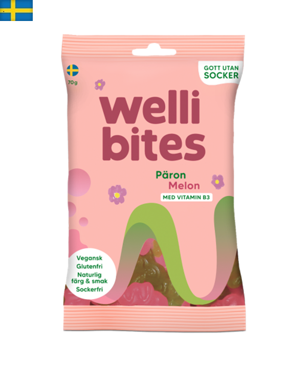 Wellibites Caramelo Vegano Pera&amp;Melón Sin Azúcar 70g