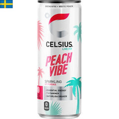 Celsius Peach Vibe White Peach Energidryck är en uppfriskande och sockerfri dryck med en läcker smak av vit persika. Leverans till Spanien och Portugal.