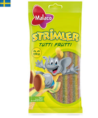 Strimler Tutti Frutti, Malaco, En fruktig favorit med smaker från Malaco. Snabb leverans till din dörr i Spanien och Portugal.