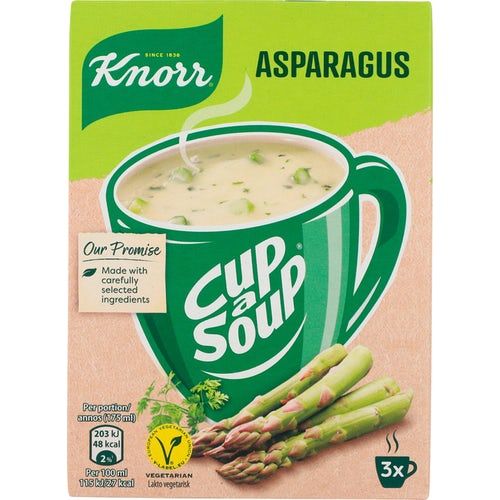 Knorr Cup Asparagus är en instant-soppa från Knorr som har sparris som huvudingrediens. Det är en enkel lösning för att njuta av en smakrik sparrissoppa.